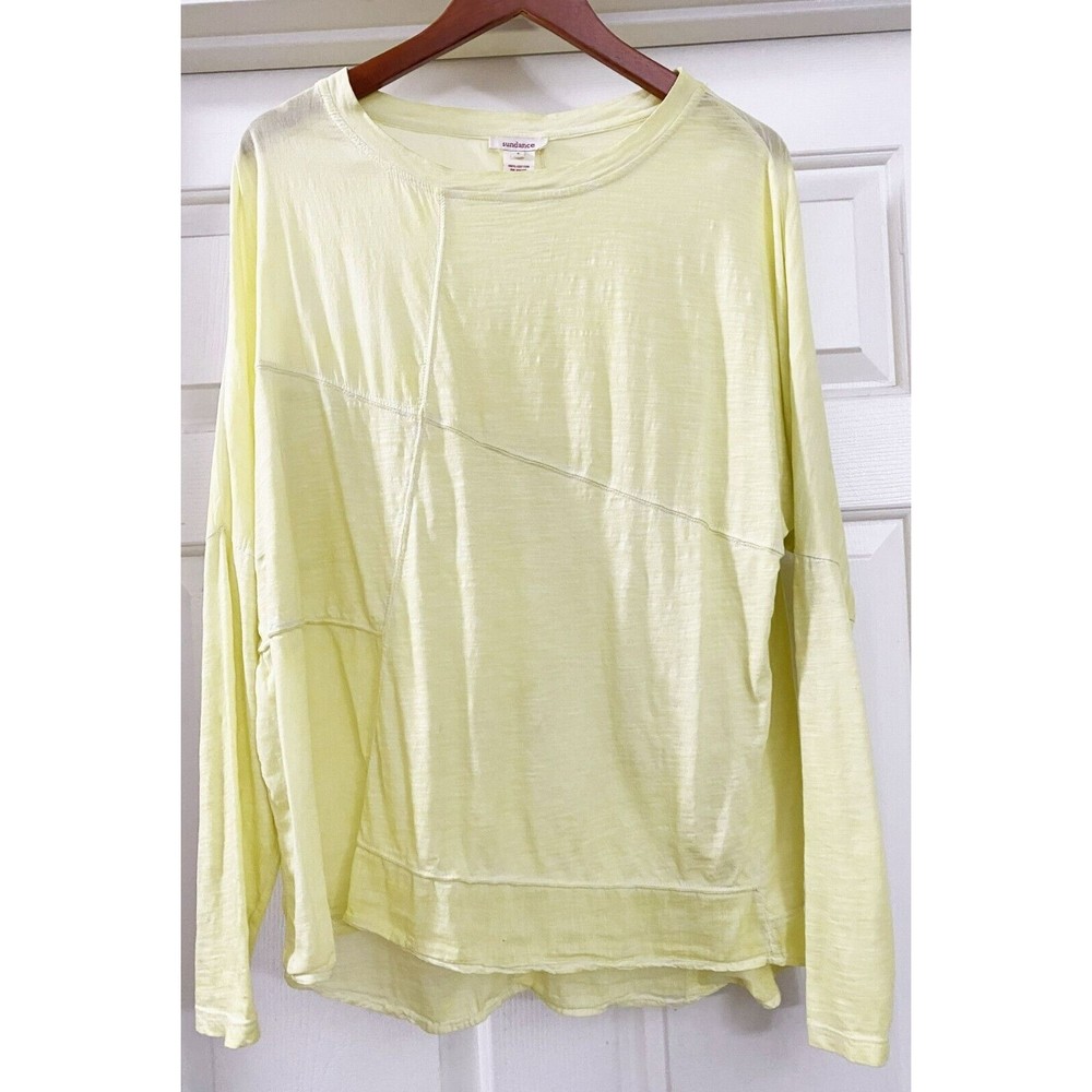Sundance Catalog Women's Light Yellow Stitch Detail Burnout Cotton Top LARGE
